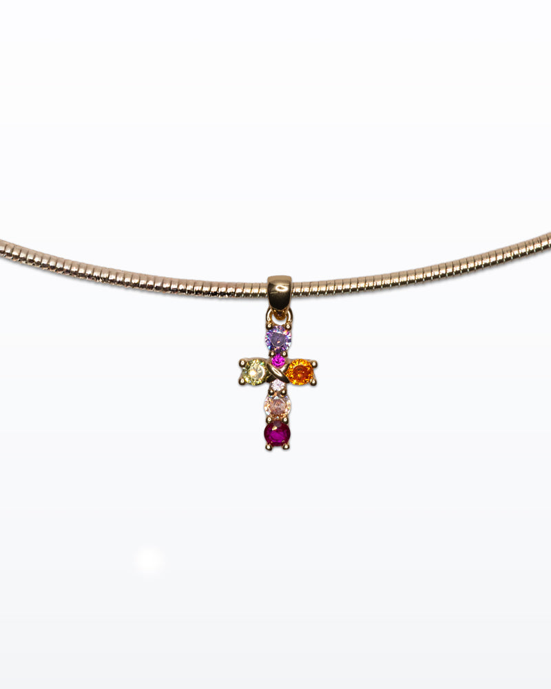 Choker Croce Pop – Choker dorato con cristalli colorati